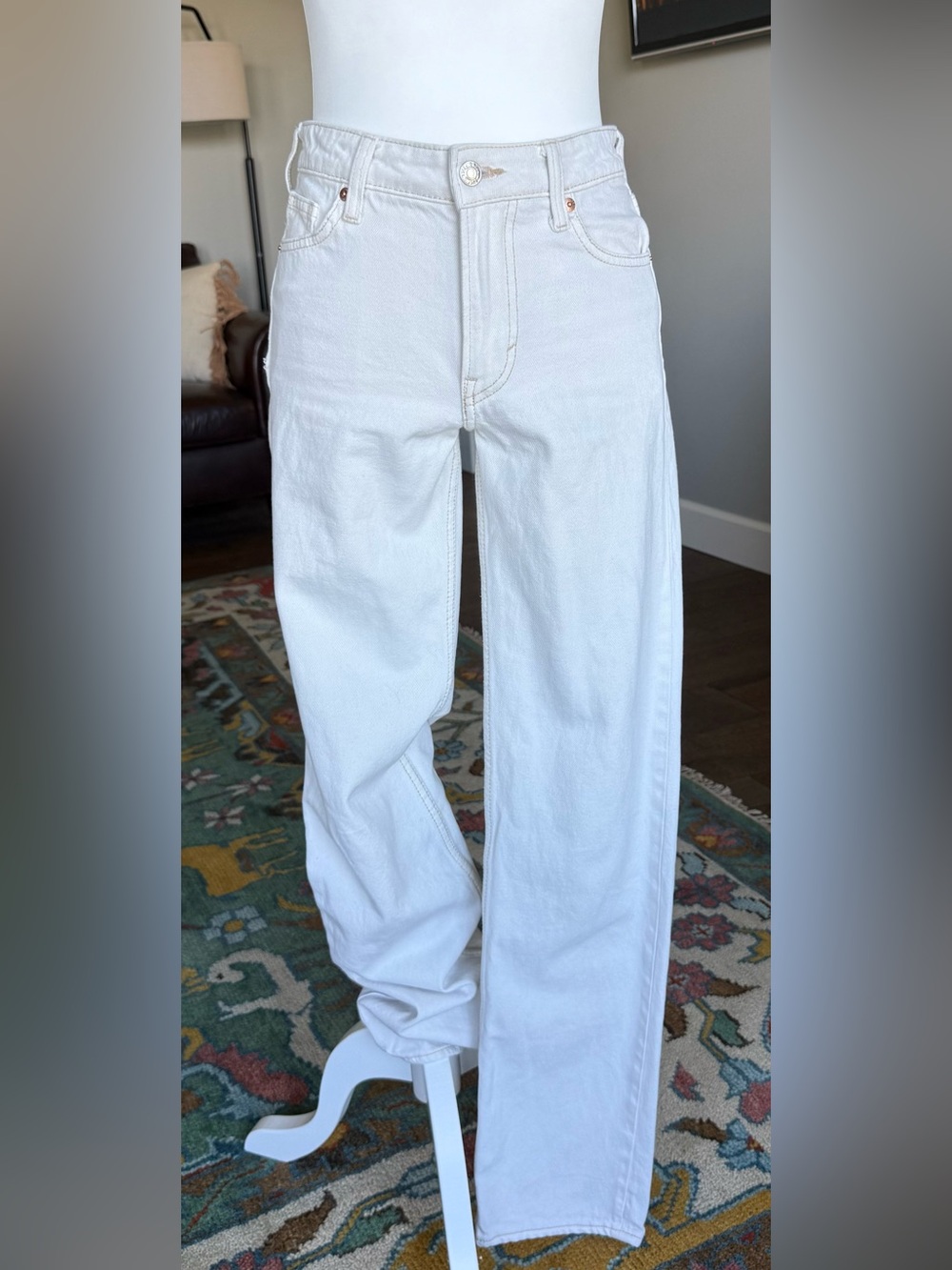 &Denim Off White Women's Straight Leg Denim Jeans, Size 2